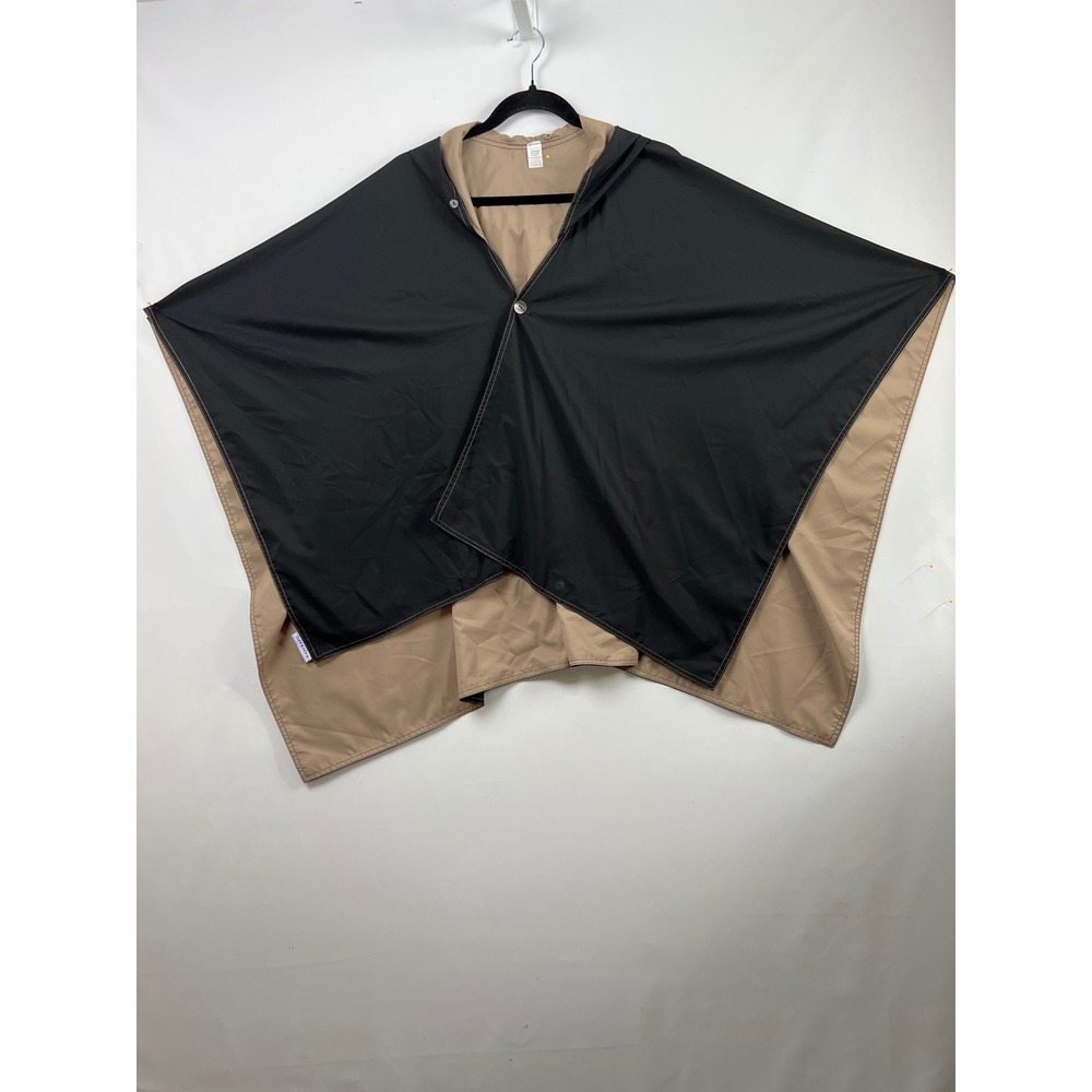 Rainraps Rain Poncho Women OS Black Tan Reversible Hooded Water Repellent Wrap